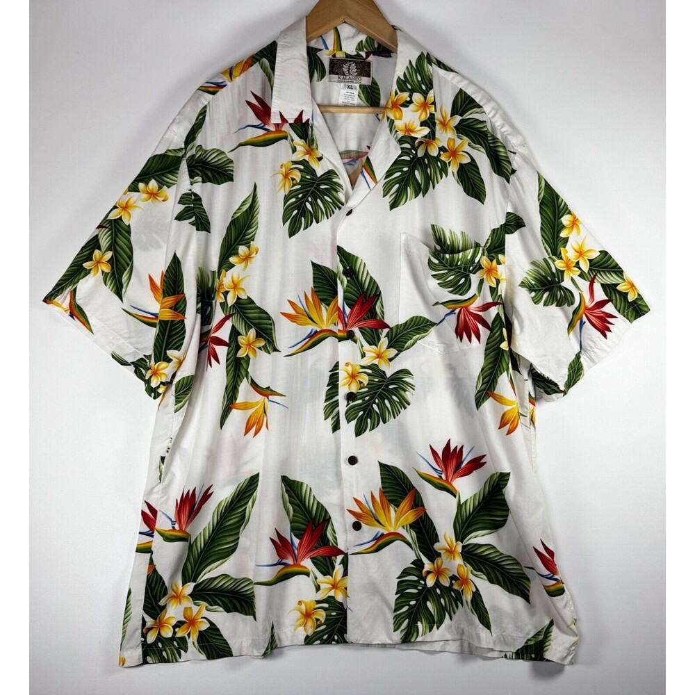 Vintage Kalaheo Hawaiian Shirt XL White Birds of Paradise Aloha‎ Made in USA